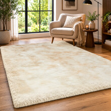 (160cm x 230cm (5ft 3" x 7ft 6"), Tie-Dye Cream Shaggy Rugs) Fluffy Rug Non-Slip Shaggy Rugs Living Room Carpet