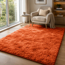 (160cm x 230cm (5ft 3" x 7ft 6"), Rust/Orange Shaggy Rugs) Fluffy Rug Non-Slip Shaggy Rugs Living Room Carpet