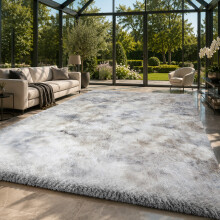 (200cm x 290cm (6ft 7" x 9ft 6"), Tie-Dye Light Grey/Silver Shaggy Rugs) Fluffy Rug Non-Slip Shaggy Rugs Living Room Carpet