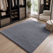(120cm x 170cm (4ft x 5ft 6"), Grey Shaggy Rugs) Fluffy Rug Non-Slip Shaggy Rugs Living Room Carpet