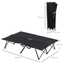 Double Camping Cot Bed, with Bag - Black