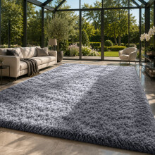 (200cm x 290cm (6ft 7" x 9ft 6"), Grey Shaggy Rugs) Fluffy Rug Non-Slip Shaggy Rugs Living Room Carpet