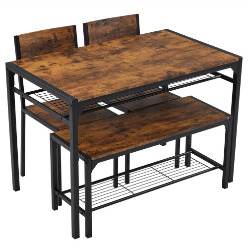 4Pcs Dining Kitchen Table w/ 2 Chairs & Bench Home Kitchen Bar Pub Apartment 1