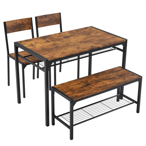 4Pcs Dining Kitchen Table w/ 2 Chairs & Bench Home Kitchen Bar Pub Apartment