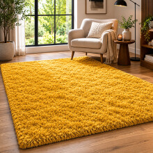 (160cm x 230cm (5ft 3" x 7ft 6"), Yellow Shaggy Rugs) Fluffy Rug Non-Slip Shaggy Rugs Living Room Carpet