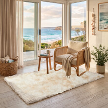 (80cm x 150cm (2ft 6" x 5ft), Tie-Dye Cream Shaggy Rugs) Fluffy Rug Non-Slip Shaggy Rugs Living Room Carpet