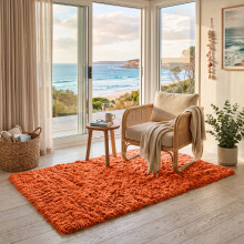 (80cm x 150cm (2ft 6" x 5ft), Rust/Orange Shaggy Rugs) Fluffy Rug Non-Slip Shaggy Rugs Living Room Carpet