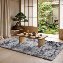 (80cm x 150cm (2ft 6" x 5ft), Tie-Dye Grey/Black Grey Shaggy Rugs) Fluffy Rug Non-Slip Shaggy Rugs Living Room Carpet