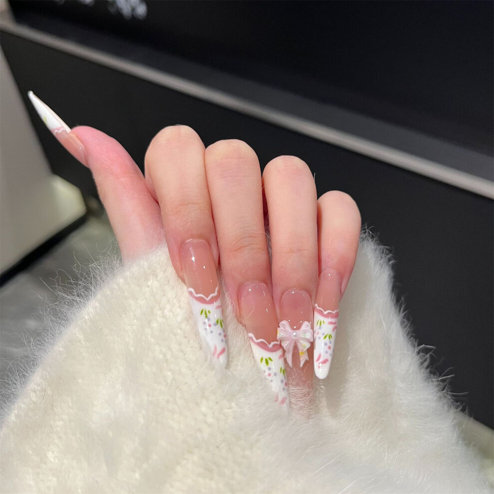 Bright-Home (Xs) 10Pcs Pink Blush False Nails With White Tip Ultra-Flexible Long Lasting Fake Nails For Working Dating Or Partying