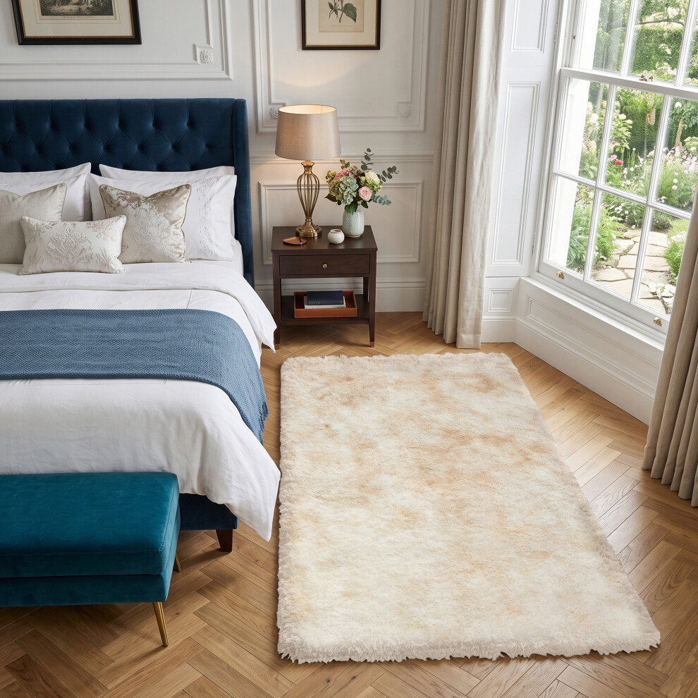 Imperial Rooms (60Cm X 110Cm (2Ft X 3Ft 7"), Tie-Dye Cream Shaggy Rugs) Fluffy Rug Non-Slip Shaggy Rugs Living Room Carpet