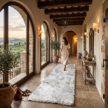 (60cm x 220cm (2ft x 7ft 3")_Runner, Tie-Dye Light Grey/Silver Shaggy Rugs) Fluffy Rug Non-Slip Shaggy Rugs Living Room Carpet