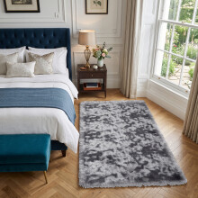 (60cm x 110cm (2ft x 3ft 7"), Tie-Dye Grey/Black Grey Shaggy Rugs) Fluffy Rug Non-Slip Shaggy Rugs Living Room Carpet