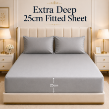 (Silver, Super King) 25cm Deep Fitted Bed Sheet Single Double King Stretchable Plain Fitted Sheets