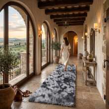 (60cm x 220cm (2ft x 7ft 3")_Runner, Tie-Dye Grey/Black Grey Shaggy Rugs) Fluffy Rug Non-Slip Shaggy Rugs Living Room Carpet