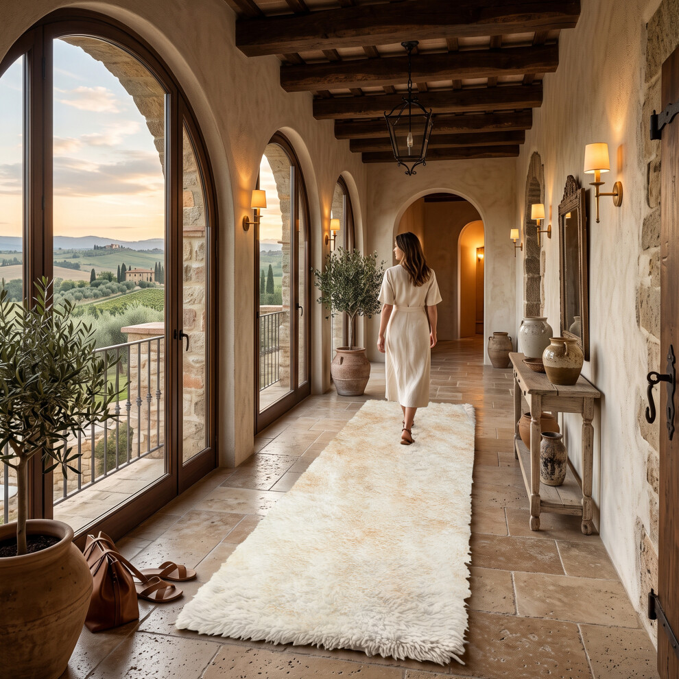 Imperial Rooms (60Cm X 220Cm (2Ft X 7Ft 3")_Runner, Tie-Dye Cream Shaggy Rugs) Fluffy Rug Non-Slip Shaggy Rugs Living Room Carpet