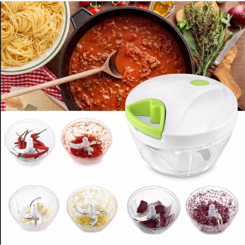 Food Chopper,Super Easy Pulling Hand Held Vegetable Fruit Mixer/Blender (Green) 2
