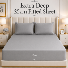 (Grey, Double) Fitted Bed Sheet Luxury Extra Deep 25cm Single Double King Super King Sizes