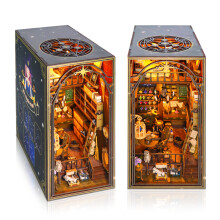 3D Wooden Book Nook Kit with LED Light Miniature Dollhouse Model DIY Craft Set Dust Cover Included Bookshelf Decoration Gift