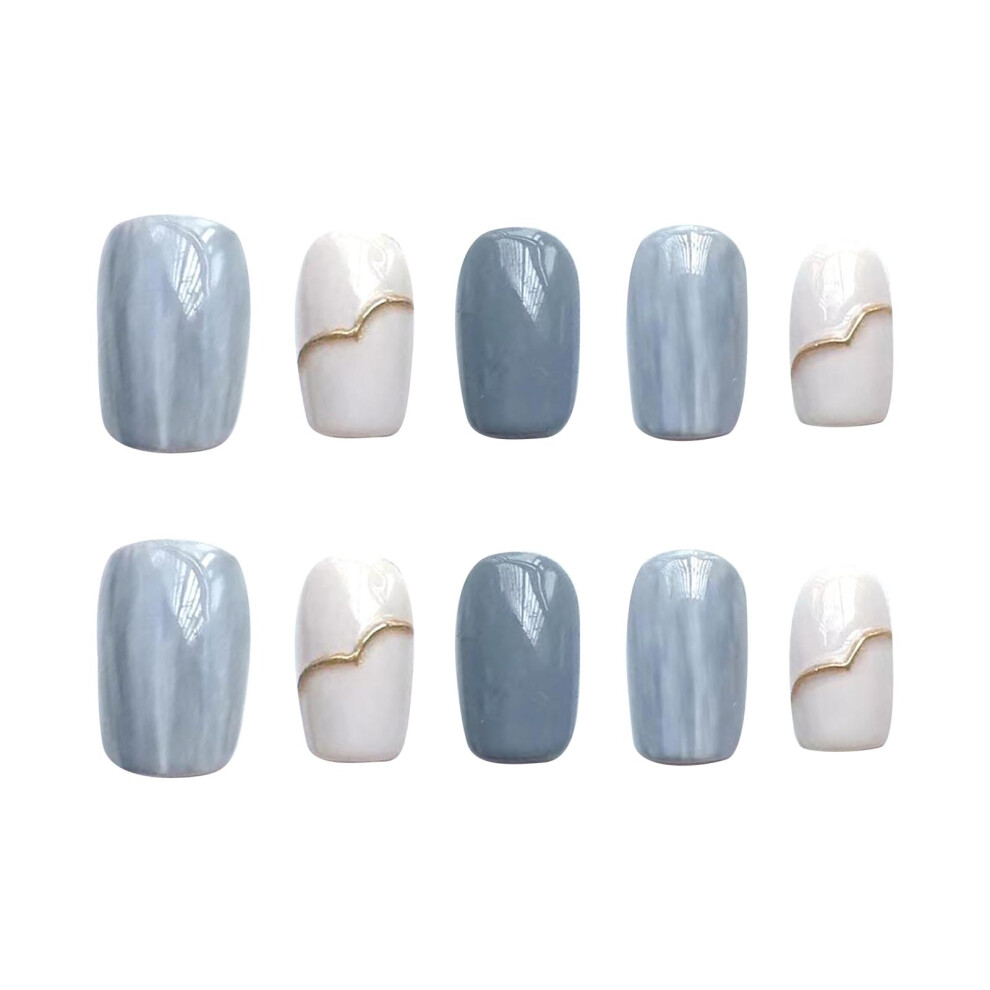 Roc-Electron (Grey Blue E202, Xs) Blue Ombre Press-On Nails French Manicure Kit