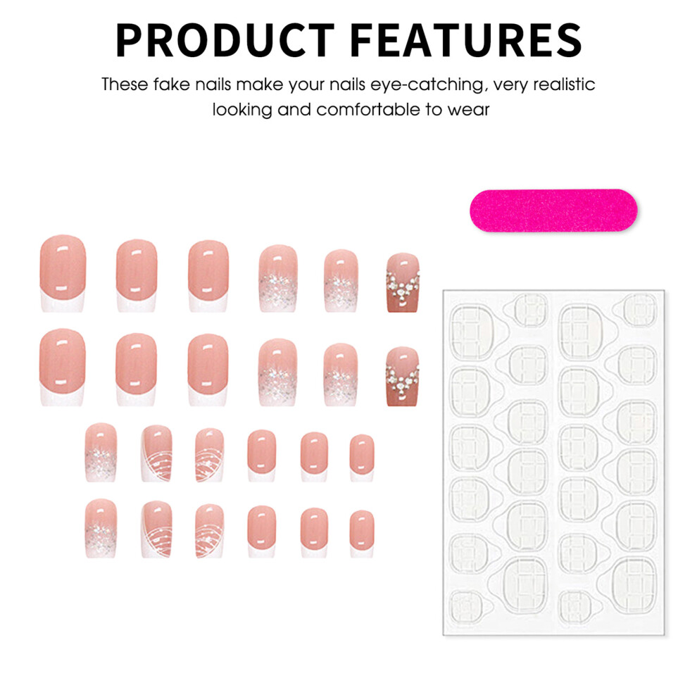 Reach-Tools Glitter Rhinestone Press On Nails 24Pcs Party Wedding