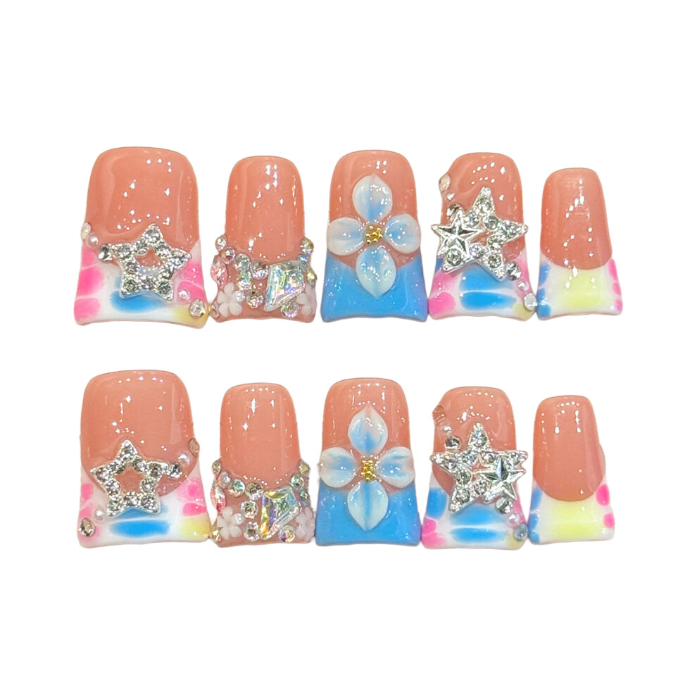 Roc-Electron (Short Duckbill, Xs) Abs Carved Duckbill False Nails - 10Pcs