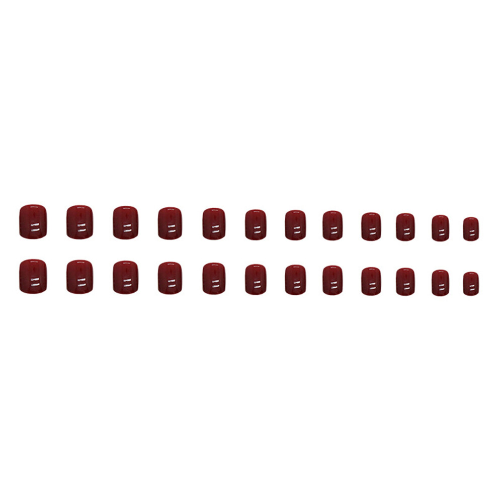 Roc-Electron 24Pcs Burgundy Fake Nails Glossy For Women Wedding Party