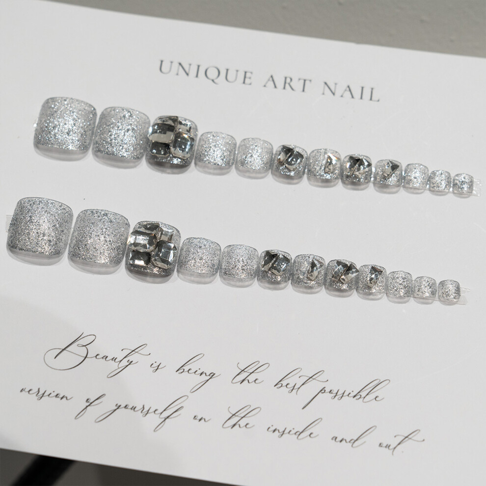 Creation-3C Silver Rhinestone Fake Toenails For Nail Art Practice