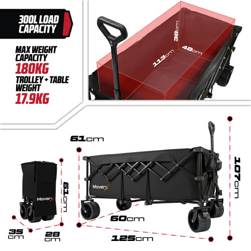 MoverX 300L/180kg Camping Tabletop Trolley - Black 2