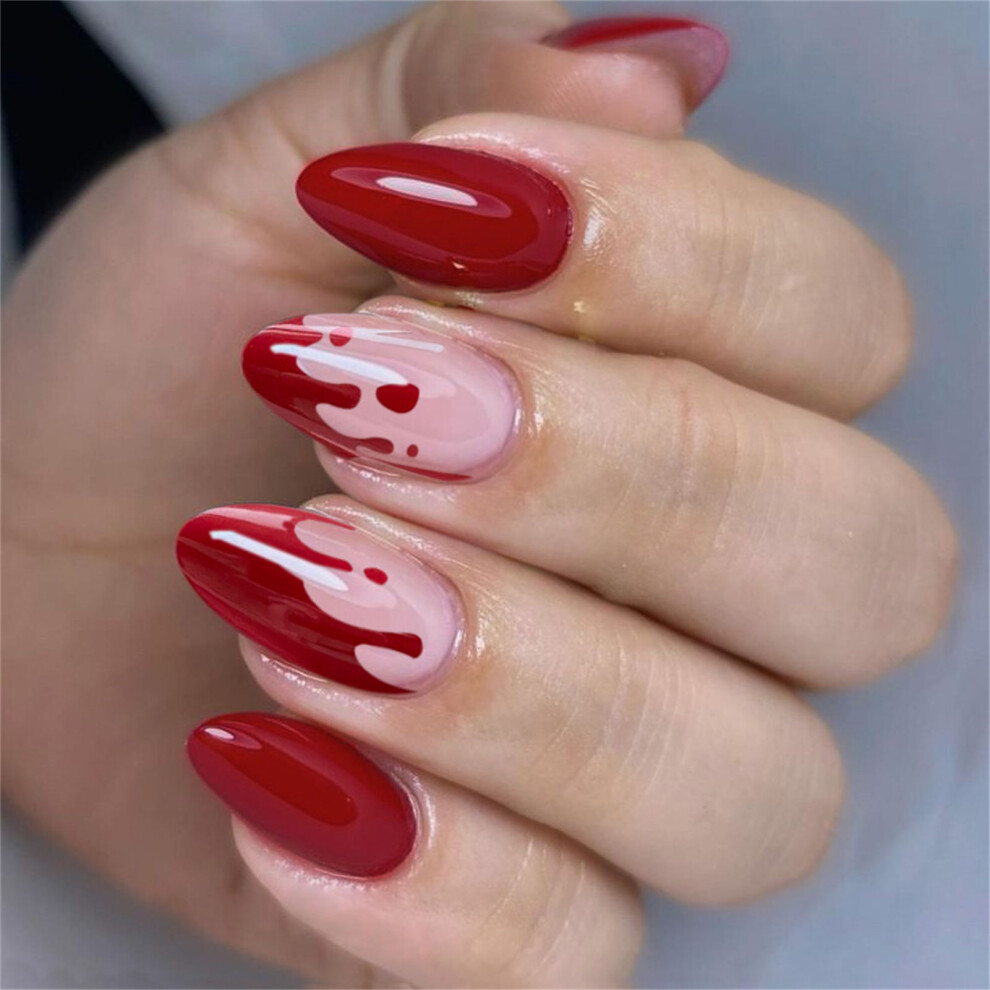 Dcph-Clothing (Jelly Glue Model) Glossy Pink Halloween Fake Nails - Easy Apply