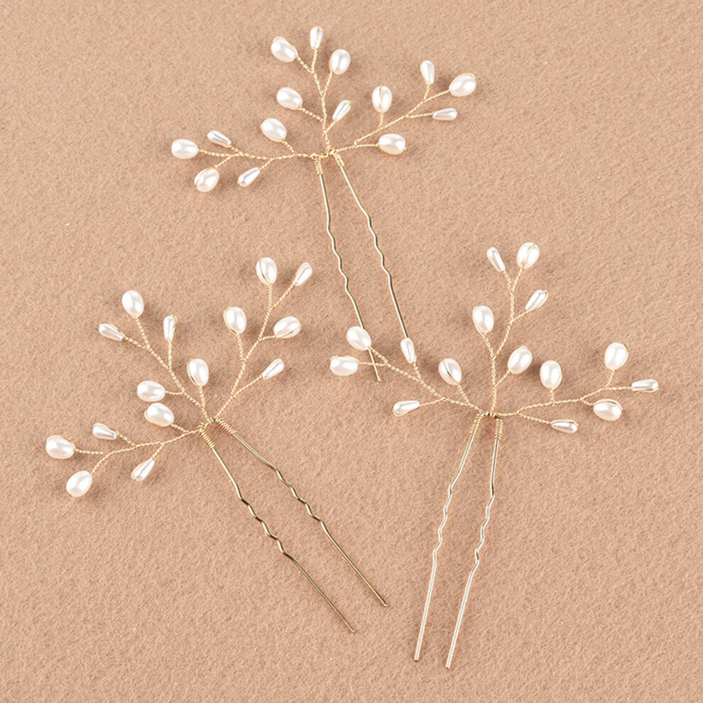 Reach-Tools (Gold) Pearl U-Shape Hairpins, 3Pcs Bridal Hair Ornaments