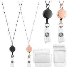 2 Pcs Retractable Badge Reel Lanyard with ID Holder Necklace Lanyard Badge Clip Chain Waterproof Holder - B