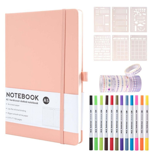 Dotted Journal Kit,A5 Hardcover Dotted Journal Notebook Numbered Pages,Dotted Journaling Kit for Beginner 1