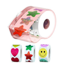 Dispensador Manual de Adesivos para Rolos de 1 A 1,5 Polegadas com 1500 Adesivos para Recompensar Crianças, Decorar Presentes, Rosa