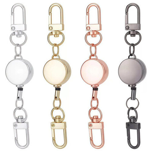 4 PCS Retractable Keychain with Double Hook, Badge Holder, and Stretchable Lanyard in Multiple Colors