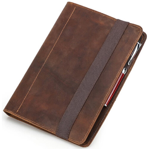 Vintage Leather A5 Notebook Cover with 6-Ring Binder - Refillable Organizer, Multi-Function Planner for Office, School
