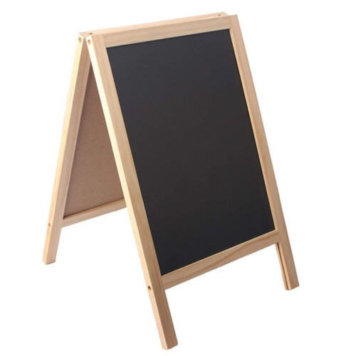 Double-Sided Foldable Dry Erase Whiteboard, Wood Frame Blackboard for Advertising & Teaching