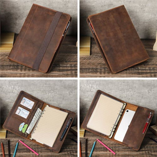 Vintage Leather A5 Notebook Cover with 6-Ring Binder - Refillable Organizer, Multi-Function Planner for Office, School 2