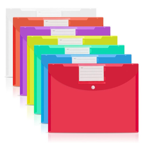 A4 Plastic Wallets, 7PCS Waterproof Document Folders with Button for Office, School, and Travel