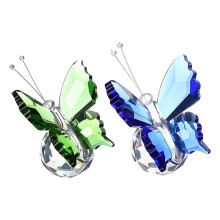 Vlindervormige Kristallen Briefgewicht, 75 mm, Groen/Blauw, Set van 2 Stuks voor Elegante Bureau- en Tafeldecoratie