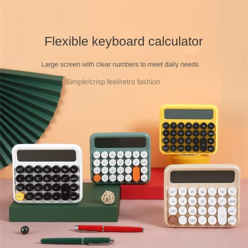 12 Digits Mechanical  Calculator Large LCD Display Desktop Calculator Large Button Financial Calculator Beige 1