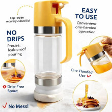 Honungsdispenser Utan Dropp med Bas 350 Ml Graderad Glasburk och Kladdfritt Handtag, Sirapsbehållare för Kaffe, Te och Pannkakor