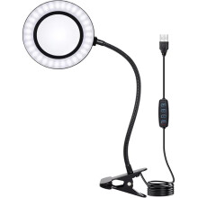 Lupa de 10 Aumentos con Clip, Lámpara de 56 LED, 3 Modos de Color, 10 Niveles de Brillo, Luces de Cuello de Cisne Flexibles de 360.