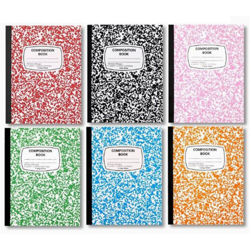 Composition Notebooks, Wide Ruled Paper,190x247mm, Assorted Marble Covers, 6 Per Pack, Different Colors