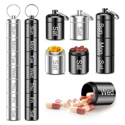 2 Pack Weekly Pill Organizer 2 Times A Day, Portable Small Pill Case Keychain Pill Holder for Travel 1