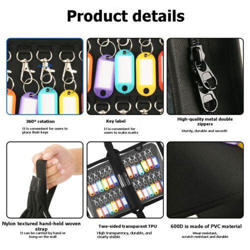 Zippered Key Case Organizer Waterproof Key Binder with 24 Hooks and Tags Portable Key Storage Book 2