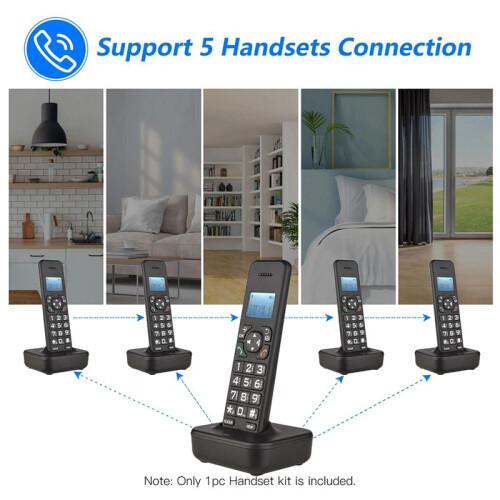 D1102B Telefone Sem Fio com Secretária Eletrônica Identificador de Chamadas/Chamada em Espera Tela LCD de 1,6 Polegadas com Luz de Fundo e 3 Linhas, 2