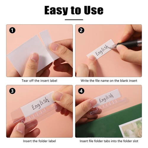 200 Pcs File Folder Tabs and 200 Pcs 2 Inch Hanging File Inserts Labels, Plastic Files Folder Tabs for Hanging Folders 1