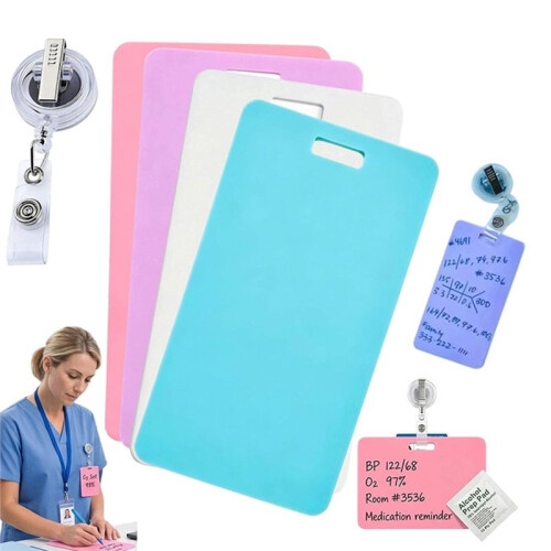 Erasable Note Silicone Notepad Set, Vertical & Horizontal Reusable ID Card Reel Clipboard (4pcs Mix) Vertical Styles 1