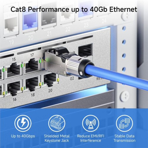 6Pack Tool Free Shielded RJ45 Cat 8, Cat8 Field Termination Plug, Cat8 Connector, Cat8 Plug 1
