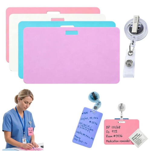 Erasable Note Silicone Notepad Set, Vertical & Horizontal Reusable ID Card Reel Clipboard (4pcs Mix) Horizontal Styles 1